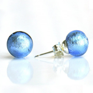 Blue ocean murano glass earrings round button nail genuine murano glass of venice