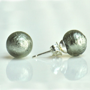 Gray murano glass earrings round button nail genuine murano glass of venice