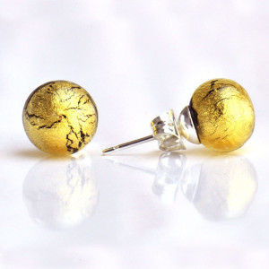 Gold crystal murano glass earrings round button nail genuine murano glass of venice