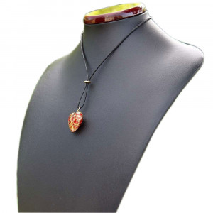 Red and gold heart murano glass pendant necklace genuine murano glass venice