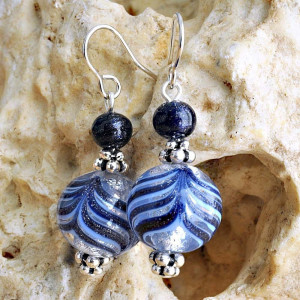 Blue murano glass earrings genuine venitian murano glass