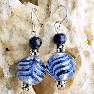 Blue murano glass earrings genuine venitian murano glass