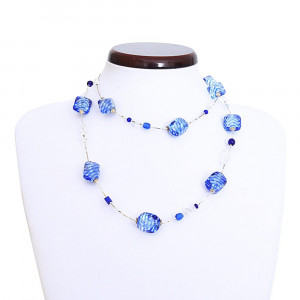 Collier verre de murano bleu sautoir