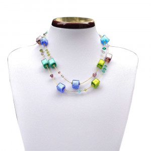 Collier murano multicolore long en veritable verre de murano de venise