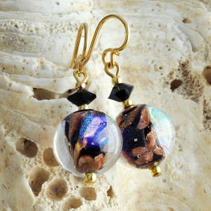 Black murano earrings jewel in real venice murano glass