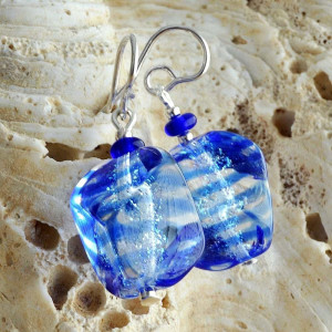 Aretes murano azul auténtico cristal de venecia murano