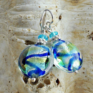 Boucles d'oreilles verre murano bleu