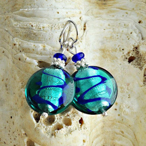 Boucles d'oreilles verre murano bleu