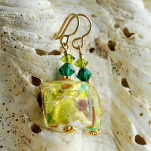 Earrings green quadrifoglio murano glass of venice