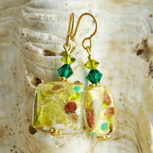 Boucles d'oreilles vertes en verre de murano de venise