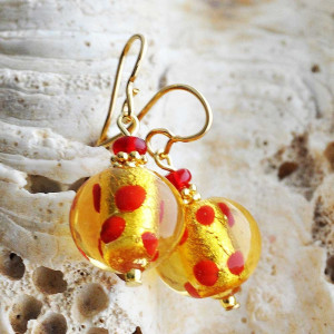 Pendientes cristal murano amarillo guisantes rojo mix pasta