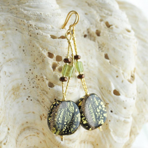 Green murano glass earrings from venice doppio filo gemma