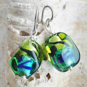  brincos de cristal murano verde e azul 