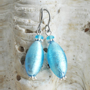 Boucles d'oreilles bleues en verre de murano