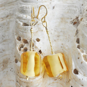 Pendientes vidrio murano oro cubo sciogliendo verdadero cristal de venecia