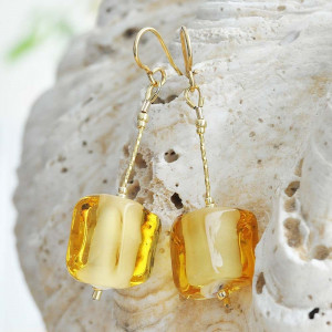 Boucles d'oreilles cubes or en veritable verre de murano de venise