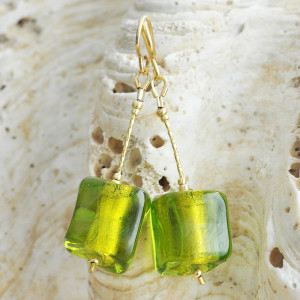 Green earrings cubo sciogliendo  murano glass of venice