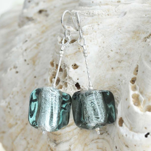 Grey earrings cubo sciogliendo  murano glass of venice