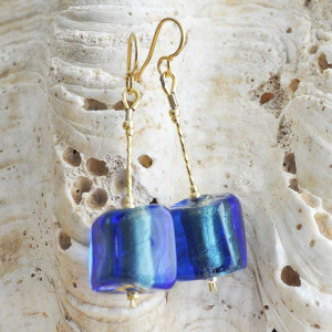 Blue murano glass earrings cubo sciogliendo  murano glass of venice