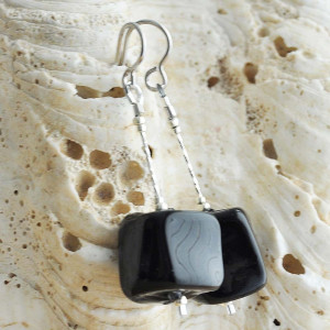 Black murano glass earrings cubo sciogliendo  murano glass of venice