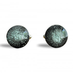 Boutons de manchettes  rond gris argent verre de murano de venise