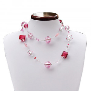 Collana in vetro di murano rosa e argento, vetro di venezia