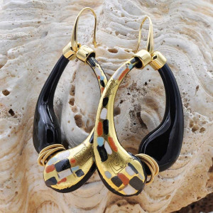 Pendientes klimt creoles verdadero vidrio de murano de venecia 