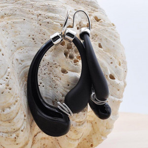  mio black earrings creoles genuine murano glass of venice 