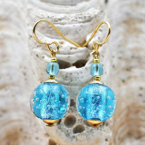 Brincos de cristal murano redondo azul ceu de veneza