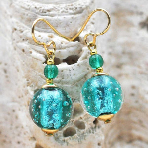 Fizzy bleu turquoise boucles d'oreilles bijoux en veritable verre de murano de venise