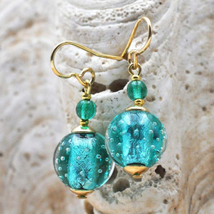 Turquoise blue earrings genuine venice murano glass