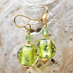 Pendientes verde anis joya genuina de vidrio de murano de venecia