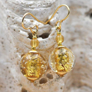 Fizzy gold earrings genuine venice murano glass