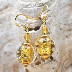 Gold earrings genuine venice murano glass