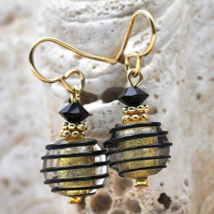 Jo-jo black and gold earrings genuine murano glass venice