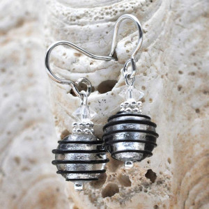 Jo-jo black and silver earrings genuine murano glass venice