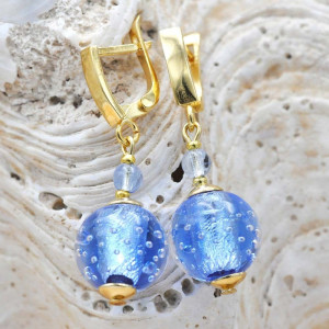 Fizzy blue lever back earrings hook genuine venice murano glass