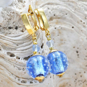 Boucles d'oreilles dormeuses bleu en veritable verre de murano de venise