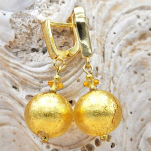 Bola oro aretes gancho cerrado joyeria verdadero cristal de murano venecia