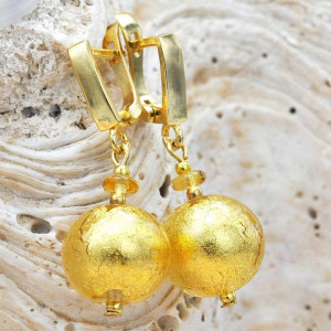 Bola oro aretes gancho cerrado joyeria verdadero cristal de murano venecia