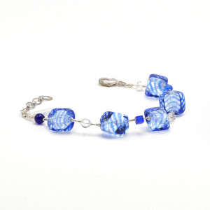 Pulsera  azul en verdadero cristal de murano venecia