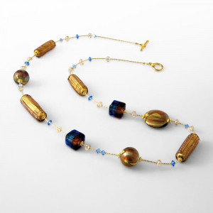  conjunto de cristal murano castanho e ouro longo de veneza