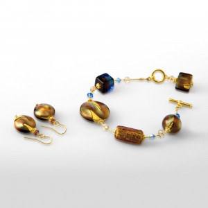 Gold murano glass jewelry set in real murano glass venice