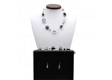 Jo-jo negro y plata conjunto de joyas genuino cristal de murano venecia