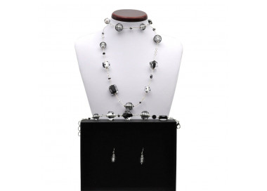 Jo-jo negro y plata conjunto de joyas genuino cristal de murano venecia