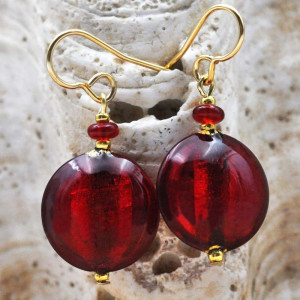 Boucles d'oreilles pastilles rouge en verre de murano