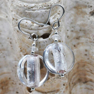 Boucles d'oreilles transaprentes argent en verre de murano 