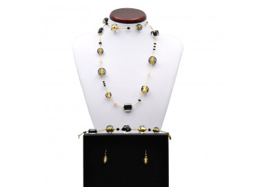 Jo-jo negro y oro conjunto de joyas genuino cristal de murano venecia