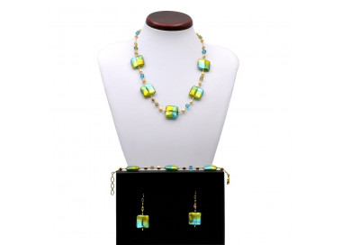 Jewellry set quadrifoglio green jewel in true murano glass of venice 