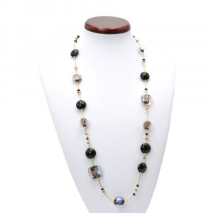 Clear moon black - black collar jewel, genuine murano glass of venice